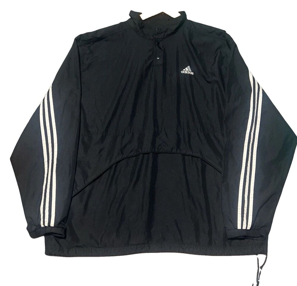 Vintage Adidas Windbreaker Pullover Jacket Mens XL Black White 3 Stripe